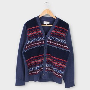 Jack Spade Bleecker Street Fair Isle Fleece Cardigan Sweater Men's Medium Navy